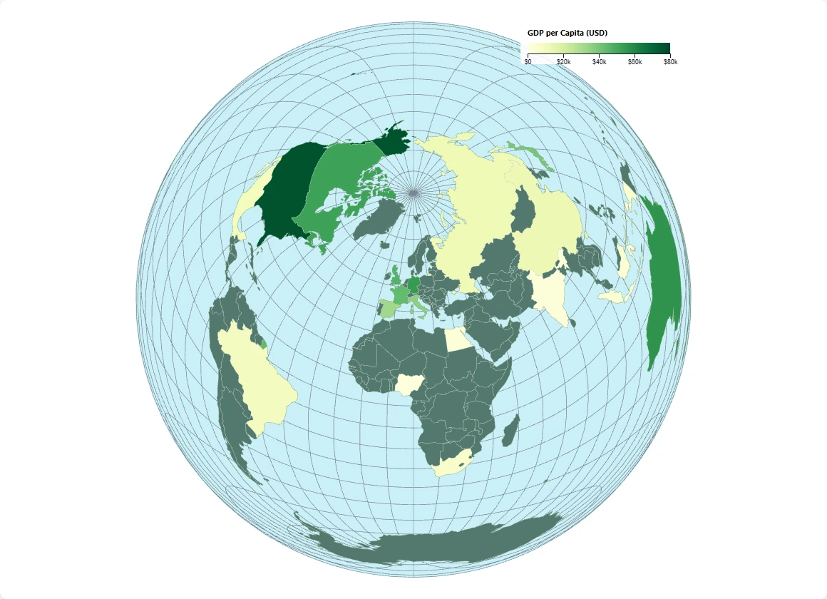 D3.js Lambert equal-area choropleth map with GDP per capita legend