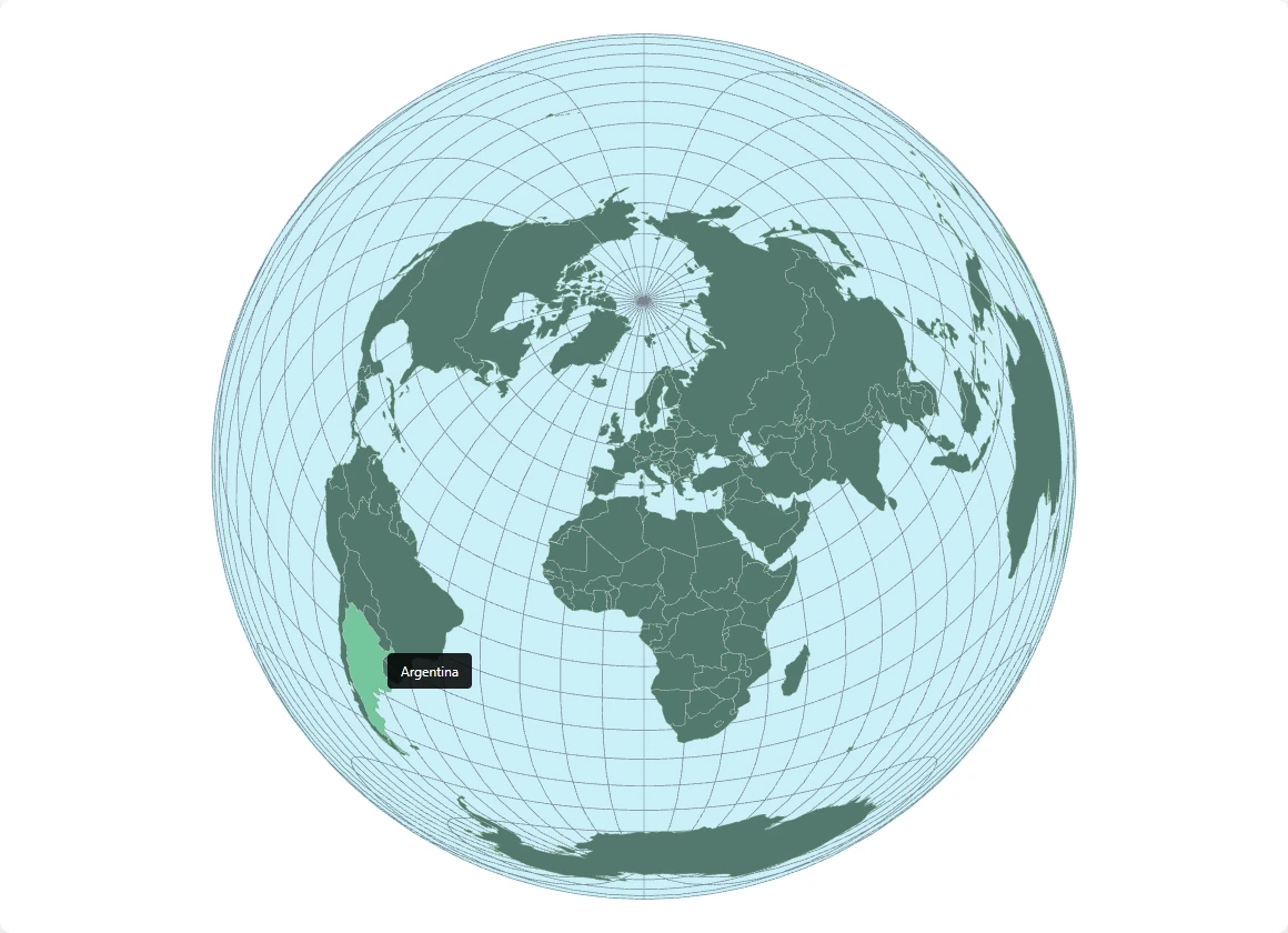 D3.js Lambert equal-area map with hover tooltip showing country area