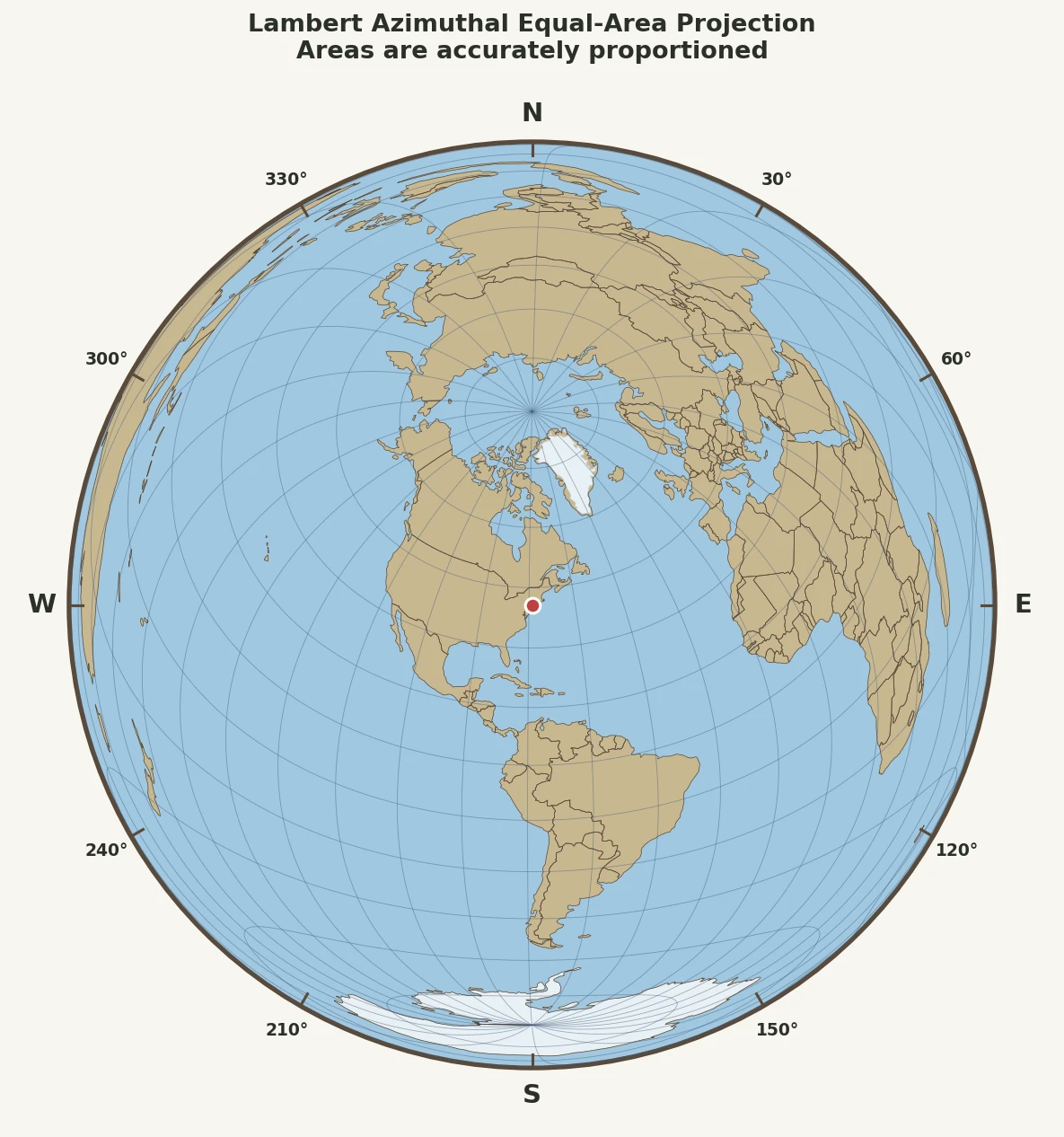 Lambert azimuthal equal-area projection showing accurate area representation