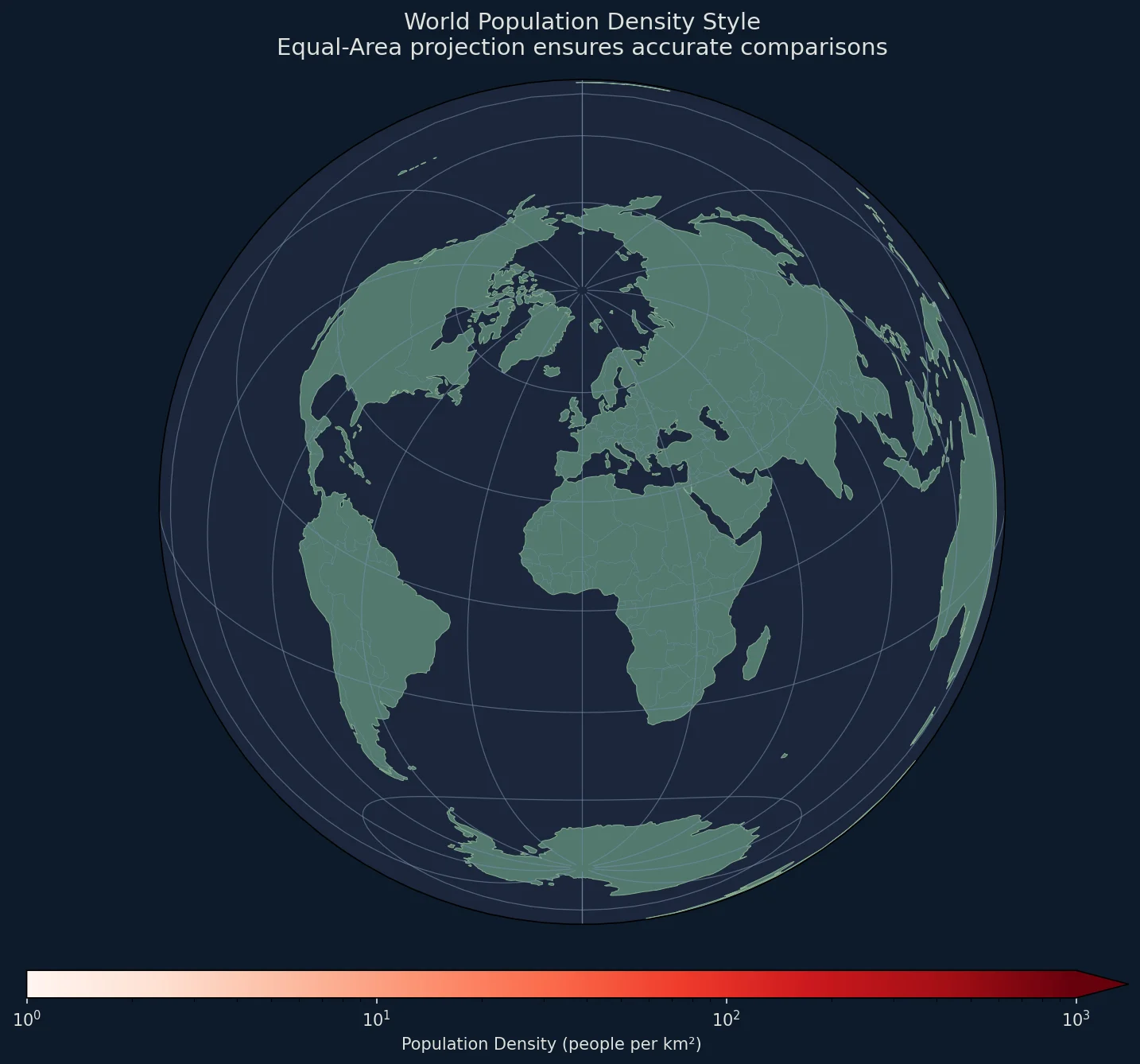 Population density choropleth map using Lambert equal-area projection
