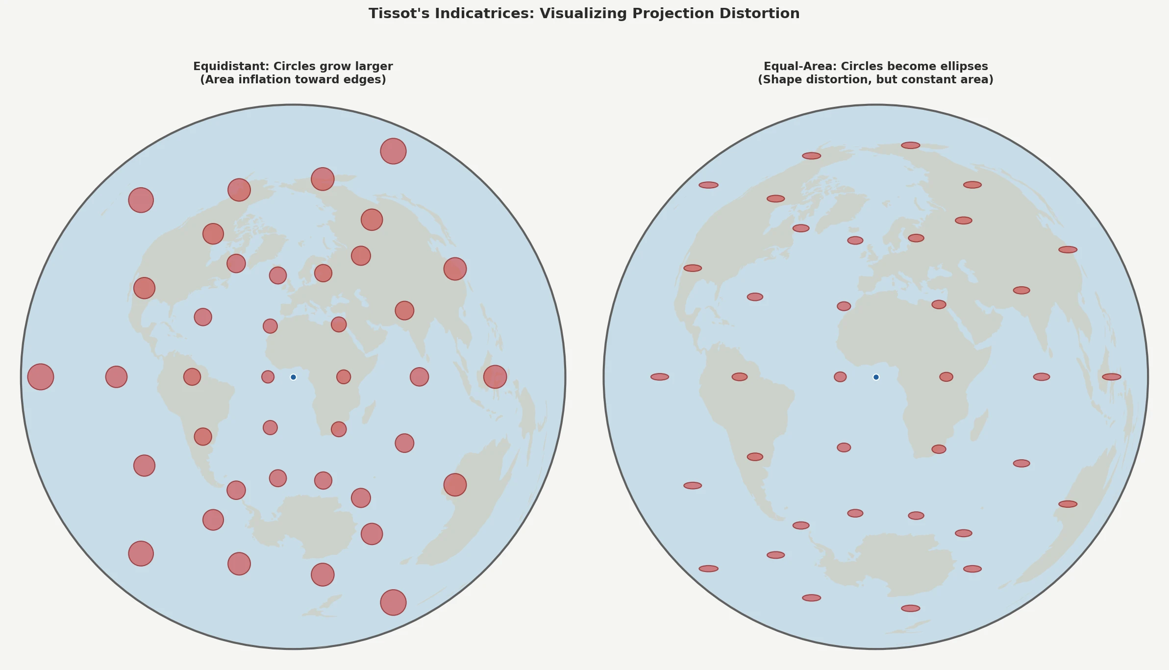 Tissot's indicatrices showing distortion patterns in both projection types